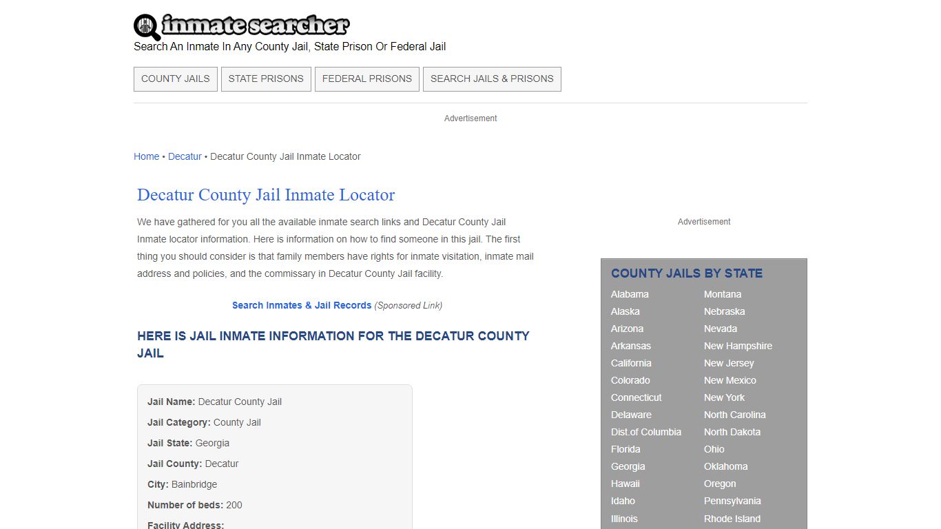 Decatur County Jail Inmate Locator - Inmate Searcher